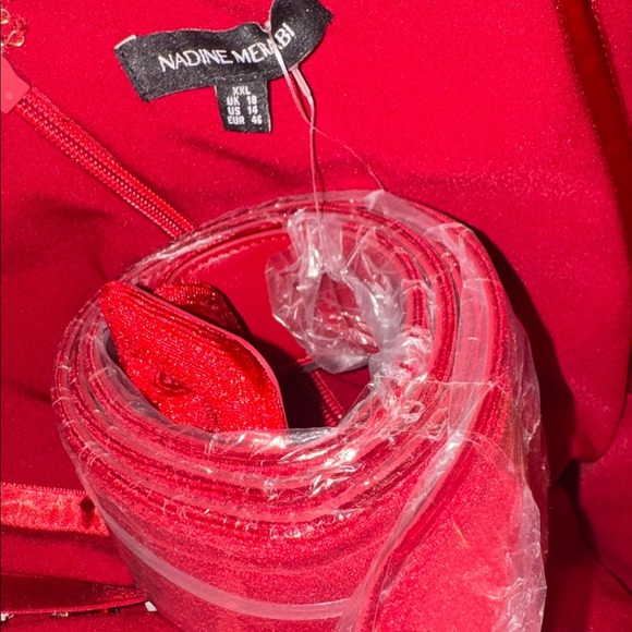 NEW Nadine Merabi Harley Red Velvet Jumpsuit Large Sz 14 $575 - Picture 6 of 9